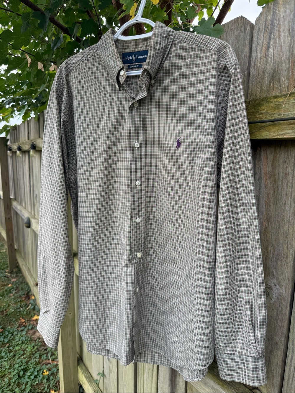 Ralph Lauren Brown and Green Micro-Check Button-Down Shirt 16/L